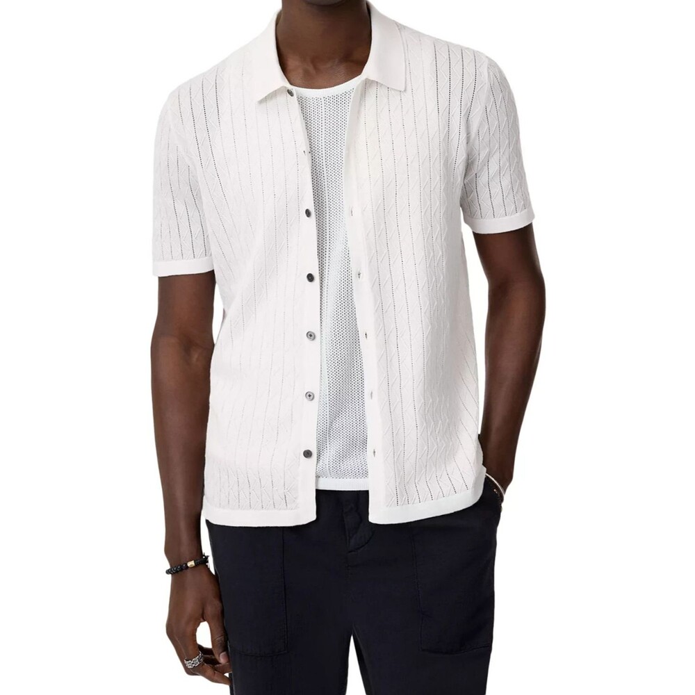 JOHN VARVATOS Shirt Mens XL White Button Up Textured Knit MOORE $268